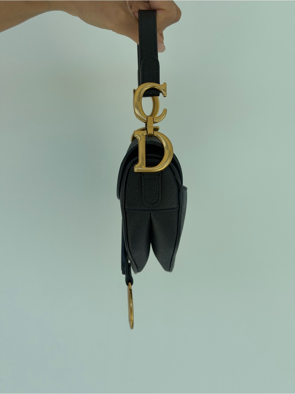 Dior Black Saddle Shoulder Bag with Gold 'D' Charm - Picture 4 of 6